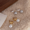 wholesale S925 Sterling Silver with Swarovski Pearls and Gold-Plated Two-Tone Stud Earrings, Korean High-Fashion Spring and Summer New Simple Earrings-0-1