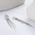 wholesale S925 Sterling Silver Retro Vintage Style Elliptic Concavo-Convex Surface Long Drop Tassel Classic Elegant Versatile Earrings-0-1