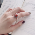 wholesale S925 Sterling Silver Creative Wave Pattern Design Inlaid with South Red Agate Ring, National Trend Retro Literary Ring-0-3