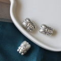 wholesale 925 Silver Antique Silver Lucky Cat with 925 Silver Floral Base, Handmade DIY Braided Accessory Fitting by Qianqiao-0-13