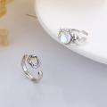 wholesale S925 Sterling Silver Creative Crushed Texture Moonstone Open Ring, Light Luxury Style Elegant Gentle Index Finger Ring-0-0