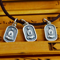 wholesale 925 Sterling Silver Simplified Buddha Pendant with Sanskrit Inscription on Back, Retro Ethnic Style Personalized DIY Charm-Vintage Buddha statue pendant with Sanskrit inscription Single piece without string