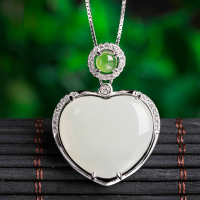 wholesale 925 Sterling Silver Fashion-Simple Jade Pendant with Certificate, Heart-Shaped Hetian Jade and White Jade Necklace Pendant-White jade heart-shaped pendant 16*18mm (without chain)  925 silver