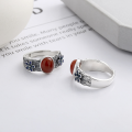wholesale S925 Sterling Silver Vintage Style Red Agate with Resin Floral Accent Creative and Fresh National Trend Ring-0-1