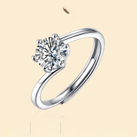 wholesale S925 Silver Moissanite Precious Women's Ring Creative Trendy Six-Prong Setting Adjustable Open Band Source Wholesale-Six-claw ring 1ct special product