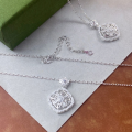 wholesale 999 Silver Hollow Diamond Four-Leaf Clover Pendant Necklace with Rhinestones, Fashionable and Luxurious Style, Versatile High-End Choker-0-3
