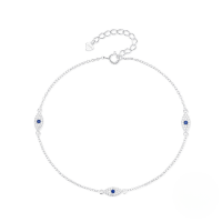 wholesale S925 Sterling Silver Adjustable Evil Eye Pendant Unisex Anklet,。-Silver plated 925 silver