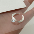 wholesale S925 Sterling Silver Minimalist Fresh and Light Sea Blue Zircon Geometric Wave Open Ring for Women, Niche Design-0-3
