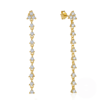 wholesale S925 Sterling Silver Ins-style Ball Stud Earrings With Crystal Chains Triangle Tassel Retro Elegant-Gold-Style 2 925 Silver