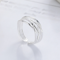 wholesale S925 Sterling Silver Creative Fashion Cross Line Ring, Minimalist Style Versatile Index Finger Ring-1217JM Bright Silver/approx. 4.1g Adjustable opening