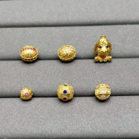 wholesale Gold-plated S925 Ancient Silver Six-Character Mantra Inlaid Diamond Octagonal Bead Accessories for DIY Crafting and Bracelet Making-4# one
