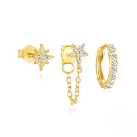 wholesale S925 Sterling Silver Exquisite Fashion Zircon Inlaid Ear Clasp Hoop, Double Layer Fishbone Stud Earring Set-3-piece set, gold#4&gt;925 silver