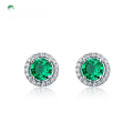 wholesale S925 Silver Vintage-Inspired Luxury Green Cultivated Emerald Earrings for Women, Cross-Border New Product Wholesale from Manufacturers-0-0