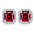 wholesale S925 Sterling Silver Mùjìng Jewelry New 1ct Pigeon Blood Red Ear Studs High Carbon Diamond Retro European American Style 7*7 Earrings for Women-0-0