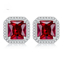 wholesale S925 Sterling Silver Mùjìng Jewelry New 1ct Pigeon Blood Red Ear Studs High Carbon Diamond Retro European American Style 7*7 Earrings for Women-E144 pigeon blood red earrings 925 silver