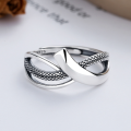 wholesale S925 Sterling Silver Retro Minimalist Multi-Layer Cross Hollow-Out Geometric Ring Unisex Adjustable Open Ring-0-1