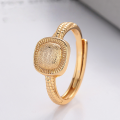 wholesale S925 Sterling Silver Square Sugar Ring Cross-Border Europe and America Style Faceted Gold Color Index Finger Ring Factory Direct-0-4