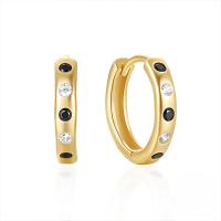 wholesale S925 Sterling Silver Classic Daily Wear Zircon-encrusted Hoop Ear Cuff Earrings,-Gold-Black and White Diamonds 925 Silver