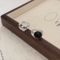 wholesale S925 Sterling Silver Oval Black Agate Open Adjustable Ring for Women, Small and Chic, Ins Trendy, Versatile, Heavy Duty, High-End Sense Ring-0-4