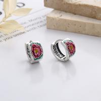 wholesale Sterling Silver Retro Chinese Style Resin Enamel Lotus Ear Clips, Elegant and Classical Versatile Earrings-262RM/approx. 5g/pair 925 silver