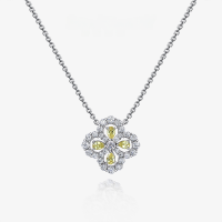 wholesale S925 metal jewelry new four-leaf clover pendant with pink high-carbon diamond teardrop 25*4 design pendant 40+3-White【P-0682】>Chain length 40+5cm