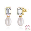 wholesale 925 Sterling Silver Cloud-Inspired Earrings, Square Zirconia Natural Pearl Stud Earrings, Retro and Elegant Korean Style Manufacturer-0-0