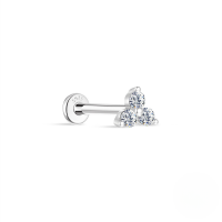 wholesale S925 Sterling Silver, Lab-grown Zircon, Flat-head Threaded Ear Cartilage Piercing, Korean Style, High-end Elegant Ear Jewelry-Single platinum #1