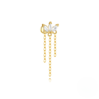 wholesale S925 Sterling Silver Geometric Kite Zircon Chain Tassel Flat Threaded Ear Cartilage Stud-Single gold #13
