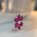 wholesale S925 Silver Camellia Necklace for Women, Ruby Daisy Flower Collarbone Chain, Daily Korean Style Versatile HW Full Diamond Chain Wholesale-0-1
