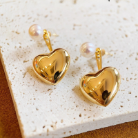 wholesale S925 Sterling Silver All-Over Red Elk Three-Dimensional Heart Pattern Fashionable French Style Stud Earrings for Women, Suitable for Daily Commute-BE0248-Gold 925 Silver