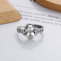 wholesale S925 Sterling Silver Retro Creative Auspicious Coin Fortune Beckoning Cat Trendy Adjustable Ring-0-1