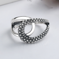 wholesale S925 Sterling Silver Korean-style Trendy Adjustable Open Cross Irregular Geometric Handmade Thai Silver Ring-0-1