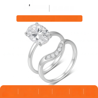 wholesale S925 Silver Moissanite Oval Ring Two-Piece Set for Women, Minimalist Stackable Bestseller-Gold 4.5 carats (with certificate)  7 US