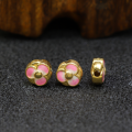 wholesale Gold-plated 925 Silver Enamel Peach Blossom and Plum Blossom Flower Bead with Openwork Spacer, Traditional Craft DIY Jewelry Bracelet Stringing Accessories-0-7