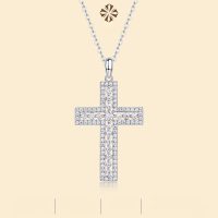 wholesale S925 Silver Necklace Sanctuary Pendant with Chain Live Cross-Border Hot Selling Silver Jewelry In-Stock Cross Choker Chain Dropshipping-91 Moissanite diamonds 40+5cm