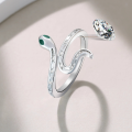 wholesale 925 Sterling Silver Inlaid Spirit Snake Ring for Women, Ins Style Fashion Niche Design Snake-shaped Curved Zodiac Year Ring-0-2