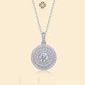 wholesale S925 Silver Cross-Border Fashion Round Full Diamond Extravagant Pendant for Women, Light Luxury High-End D Color Moissanite Necklace Wholesale-0-0