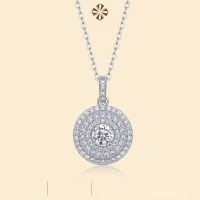 wholesale S925 Silver Cross-Border Fashion Round Full Diamond Extravagant Pendant for Women, Light Luxury High-End D Color Moissanite Necklace Wholesale-Moissanite 50 points