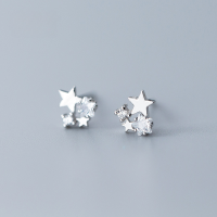 wholesale 925 Sterling Silver Korean-style Diamond-encrusted Fashionable and Elegant Five-pointed Star Stud Earrings for Women, Lovely and Sweet Star-shaped Ear Jewelry E9851-S925 silver pair>925 silver