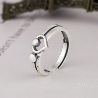 wholesale S925 Sterling Silver Korean Retro Vintage Style Roman Numeral Pattern Hollow Heart Open Adjustable Ring for Men and Women-YJ008/approx. 3g 925 silver