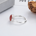 wholesale S925 Sterling Silver Vintage Set Square Red Agate Ring Creative Bamboo Joint Design Open Adjustable Ring for Women-0-2