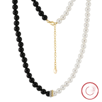 wholesale Metal Material, Cloud-Pull Jewelry Cross-Border Bestseller Semi-Pearl Semi-Obsidian Beaded Necklace Collarbone Chain for Women-6mm Obsidian + White Shell Bead 14K Gold 40+5cm 22.86g 925 Silver