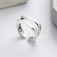 wholesale S925 Sterling Silver Irregular Double-layer Wave Open Ring for Fashion Commuting Minimalist Style Elegant Index Finger-879J/approx. 4.5g Adjustable opening