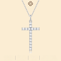 wholesale Metal Material: 925 Silver, Faith Pendant Necklace, Fashionable Silver Jewelry, Light Luxury High-End Feel, Moissanite Cross Choker Chain Wholesale-Moissanite 1.6mm*6 pieces 925 silver (40+5cm)