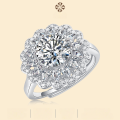 wholesale S925 Sterling Silver Cross-Border Fashion Designer Adjustable Ring for Women, Non-Tarnish, Light Luxury 2ct Moissanite Fine Craftsmanship-0-0