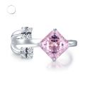 wholesale 925 Silver New Jewelry 7*7 Radiant Pink Diamond Open Ring for Women, Fashion and Versatile-0-0