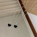wholesale S925 Sterling Silver Black Agate Heart Necklace Women's Korean Dongdaemun Spring Summer New Fashion Versatile Collarbone Chain-0-3