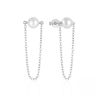 wholesale 925 Sterling Silver Hot-sell Pearl And Zircon Drop Earrings With Chain Tassel-Platinum #2 925 Silver