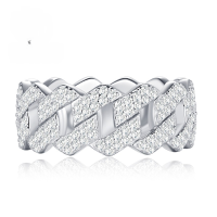 wholesale S925 Silver Micro-Paved Zircon Ring with Silver Loop Fastening, HIPHOP Hip-Hop Style, Trendy and Fashionable Silver Jewelry-R629 White Diamond No. 5