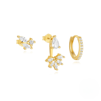 wholesale S925 Sterling Silver Marquise Zircon Inlaid Trendy Ear Cuff And Stud Set-3-piece set - Gold#4&gt;925 silver